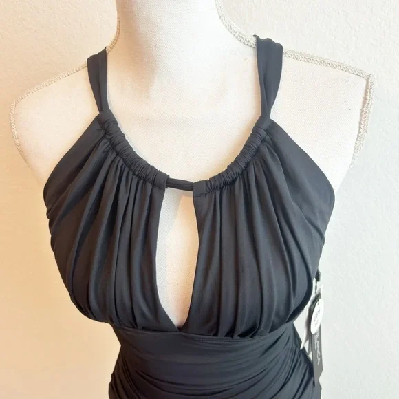 LA BLANCA ISLAND GODDESS HIGH NECK ONE-PIECE BLACK SWIMSUIT SIZE US 8 BRAND NEW - Picture 7 of 8